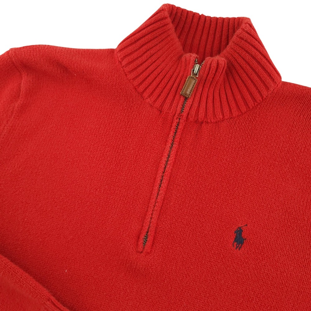 Polo By Ralph Lauren Sweater Mens Small Red 1/4 Zip Mock Neck Cotton Pony Logo
